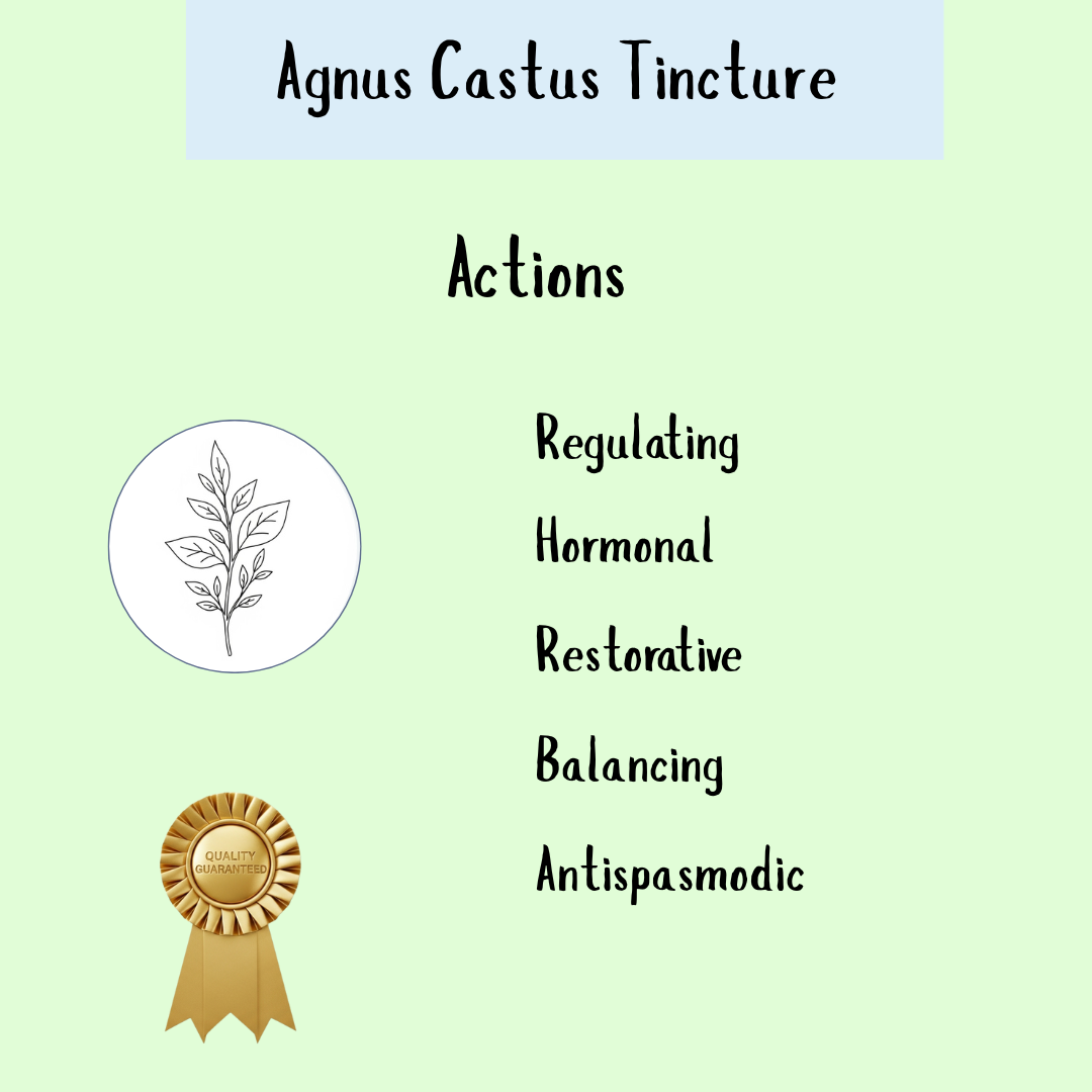 Agnus Castus tincture - 100ml: Regulates and balances hormones, provides restorative and antispasmodic effects, supports female hormone balance and relief from PMS. Includes a quality badge.