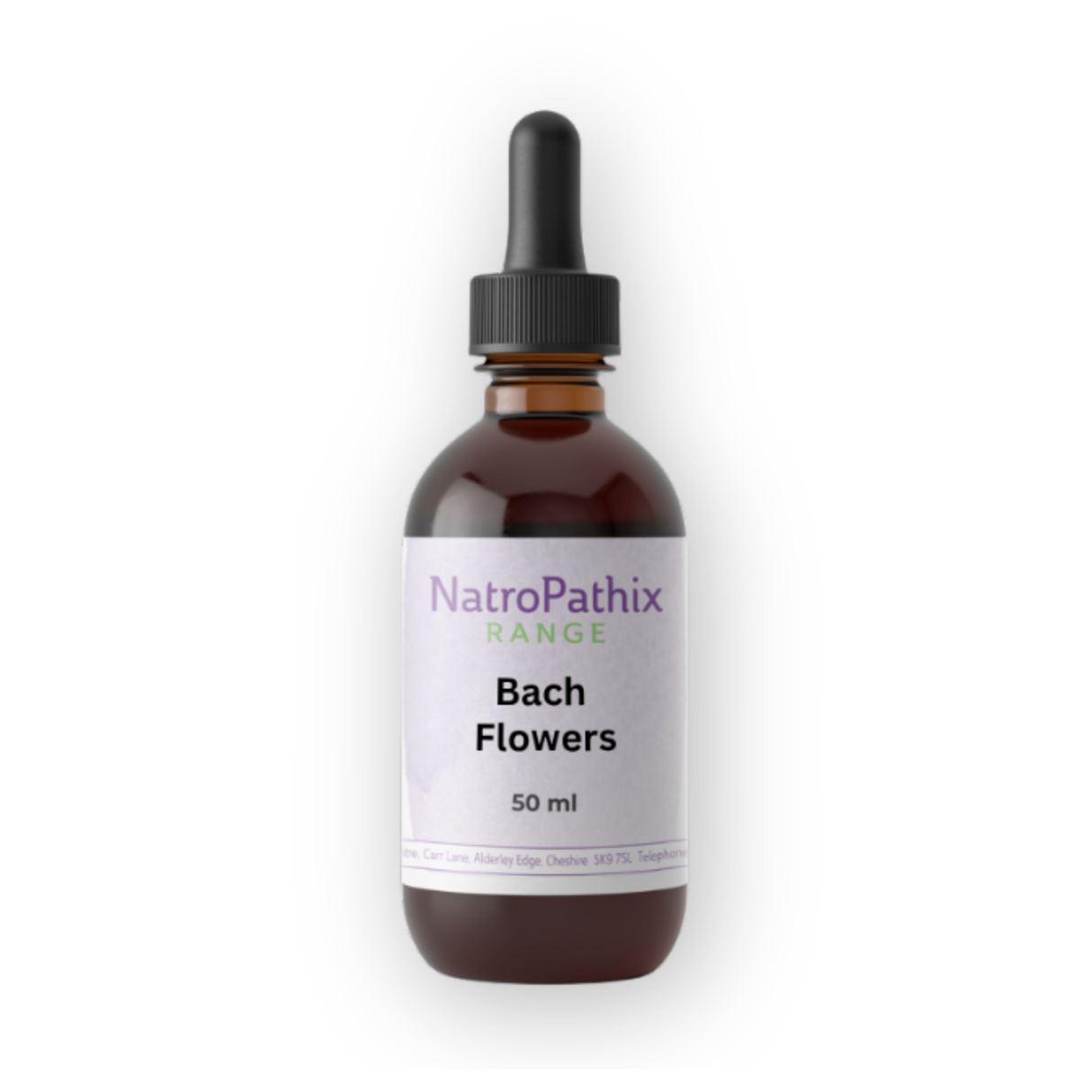 The Bach Flowers - 50ml features a brown bottle with a black cap, perfect for storing your personalized blend of Bach Flower Remedies to support emotional wellbeing.