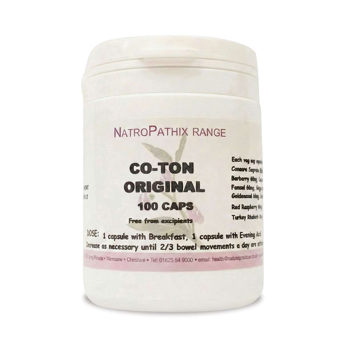 Co-Ton Original - 100 Caps is a dietary supplement with a herbal formula from the NatroPathix Range, designed to support healthy bowel movements.