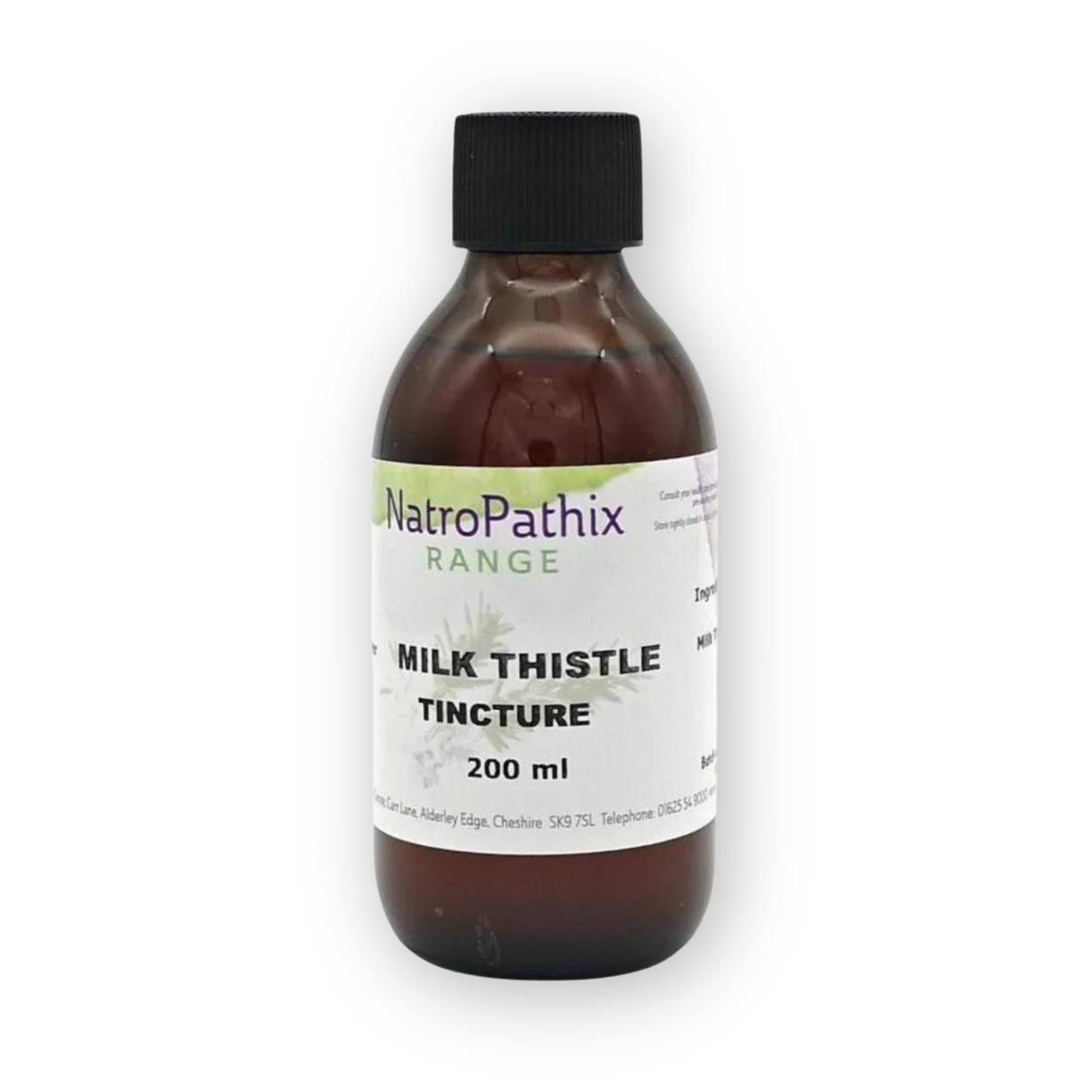 Milk Thistle Tincture from the NatroPathix Range comes in a brown 200ml bottle with a black cap—ideal for liver detox and post-party recovery.