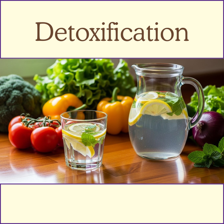 A pitcher and glass of lemon water with vegetables, showcasing detoxification.