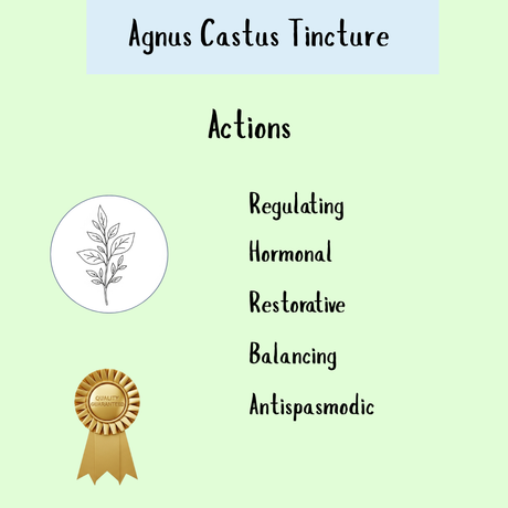 Agnus Castus tincture - 100ml: Regulates and balances hormones, provides restorative and antispasmodic effects, supports female hormone balance and relief from PMS. Includes a quality badge.