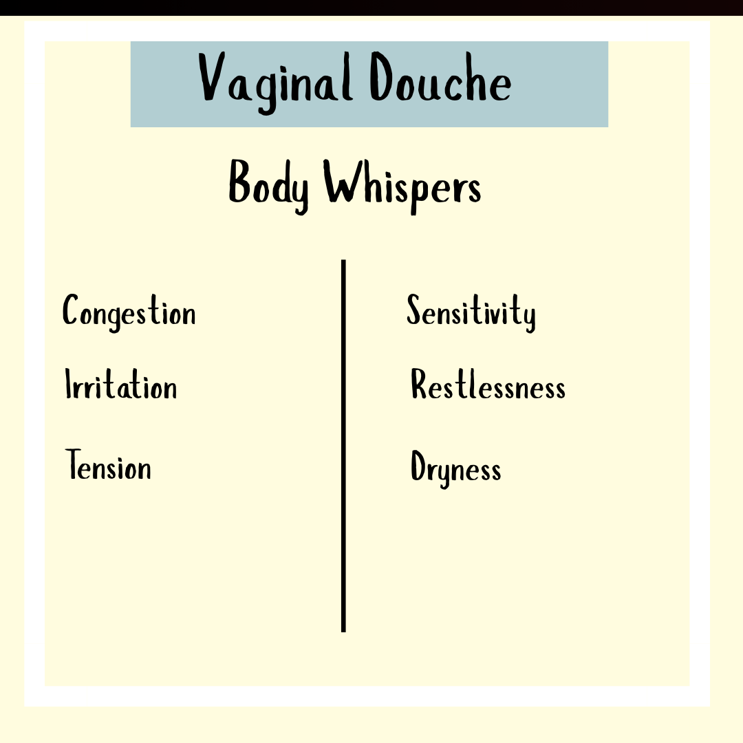 Text reads: Vaginal Douche Compound - 50gms: Helps relieve congestion, irritation, tension, sensitivity, restlessness, and dryness with anti-bacterial benefits to soothe and protect against daily discomforts.