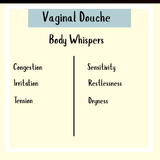 Text reads: Vaginal Douche Compound - 50gms: Helps relieve congestion, irritation, tension, sensitivity, restlessness, and dryness with anti-bacterial benefits to soothe and protect against daily discomforts.