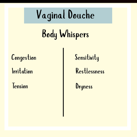 Text reads: Vaginal Douche Compound - 50gms: Helps relieve congestion, irritation, tension, sensitivity, restlessness, and dryness with anti-bacterial benefits to soothe and protect against daily discomforts.
