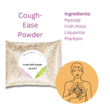 Cough-Ease Powder - 100g features an herbal ingredients list and a coughing person illustration, spotlighting this effective remedy for dry cough relief.