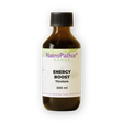A brown bottle labeled "Energy Boost Tincture - 300ml" is shown on a white background, promoting energy boost and liver support.