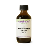 Brown bottle labeled “Mucous-Ease Tincture – 200/300ml” from the NatroPathix Range on a white background; this herbal tincture is formulated to help clear airways and relieve congestion.
