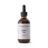 A 100 ml brown glass dropper bottle labeled "Rocket Fuel," an herbal tincture for male libido support, displayed on a plain white background.