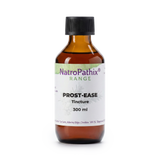 A brown glass bottle labeled "Prost-Ease Tincture - 300 ml" sits on a white background, providing a natural solution to support prostate health.