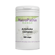 White bottle labeled "Artichoke Complex - 100 Capsules" with a green and purple design; formulated to support liver health and healthy digestion.