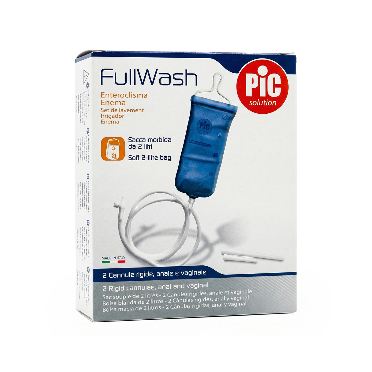 The Enema Kit - Vaginal / Anal Cleansing includes a blue 2-litre bag with two white tubes on the packaging, ideal for rectal or vaginal cleansing.