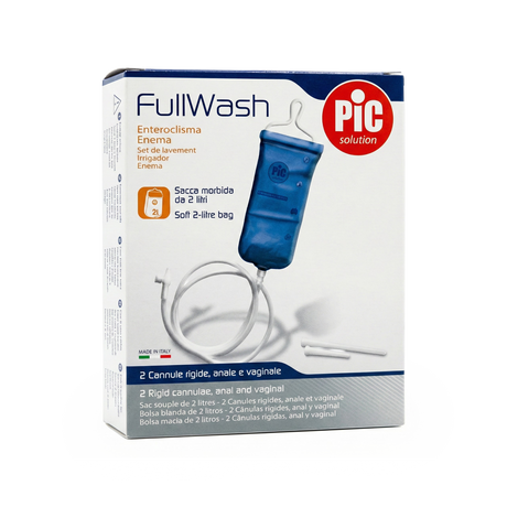 The Enema Kit - Vaginal / Anal Cleansing includes a blue 2-litre bag with two white tubes on the packaging, ideal for rectal or vaginal cleansing.