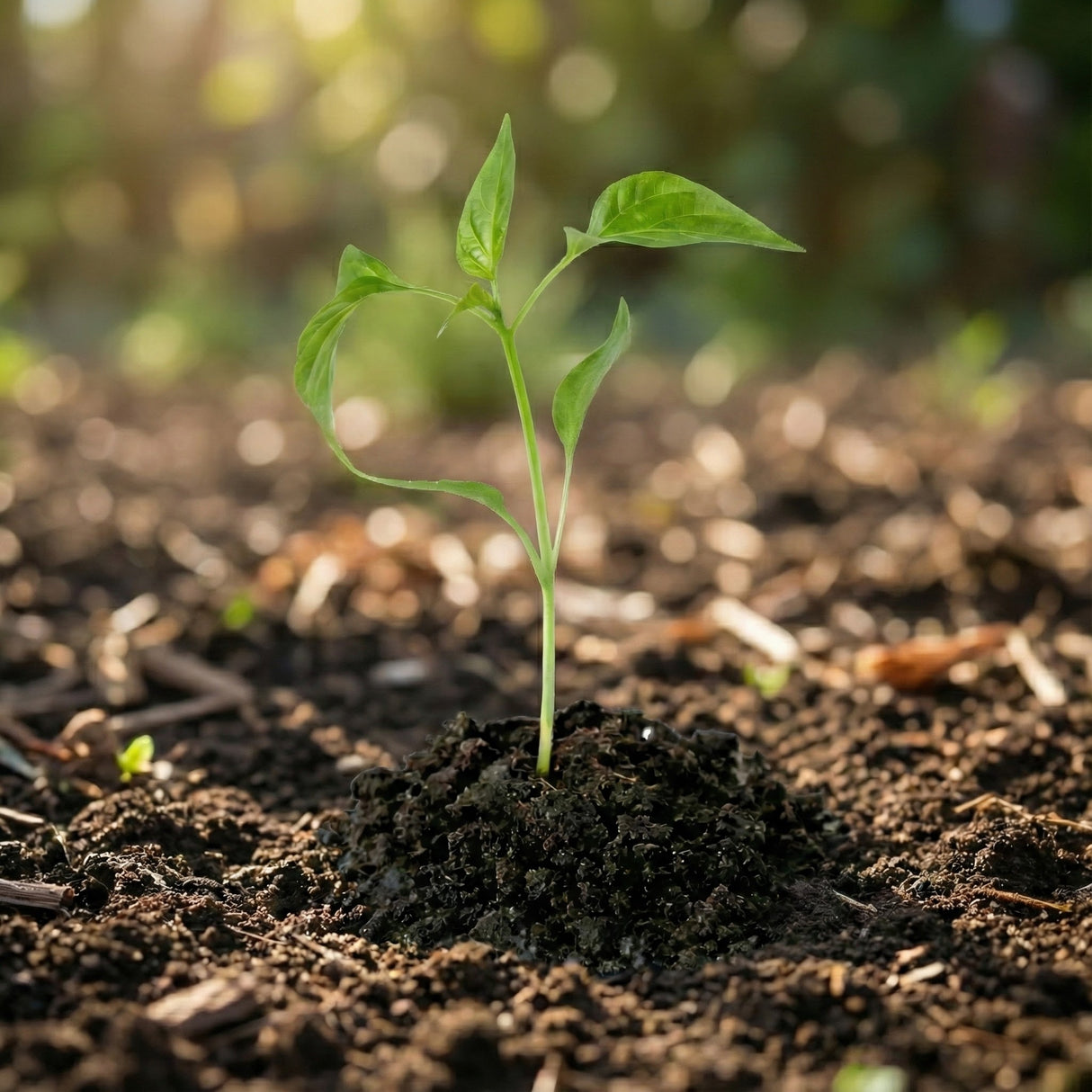 A small green seedling growing in rich soil, bathed in sunlight—symbolizing the natural fertility benefits of Female Conception Support.