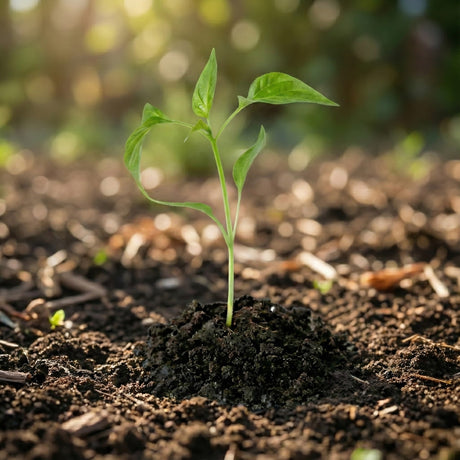 A small green seedling growing in rich soil, bathed in sunlight—symbolizing the natural fertility benefits of Female Conception Support.