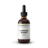 Brown glass dropper bottle labeled "Immuno-Boost Tincture - 50ml" for immune support, shown on a white background.