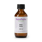 A brown bottle of Male Tonic (200/300ml) with a white label, designed to support prostate health.