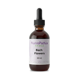 Brown glass dropper bottle labeled "Bach Flowers - 50ml" on a white background, ideal for supporting emotional wellbeing with personalised blends from trusted Bach Flower Remedies.