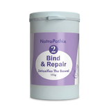 A 150g container of Bind & Repair Powder, featuring a purple and white label—an effective intestinal purifier formulated for colon detox and heavy metal removal.