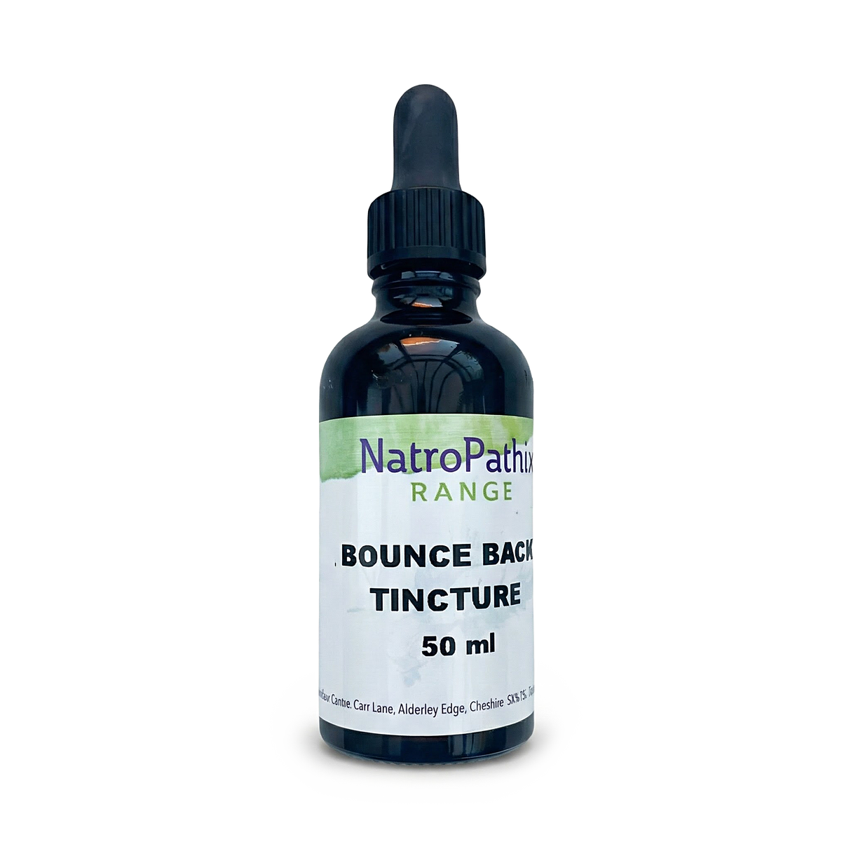 A 50 ml dropper bottle labeled "Bounce Back Kit - Get Well Faster!," an immune system booster, on a white background.