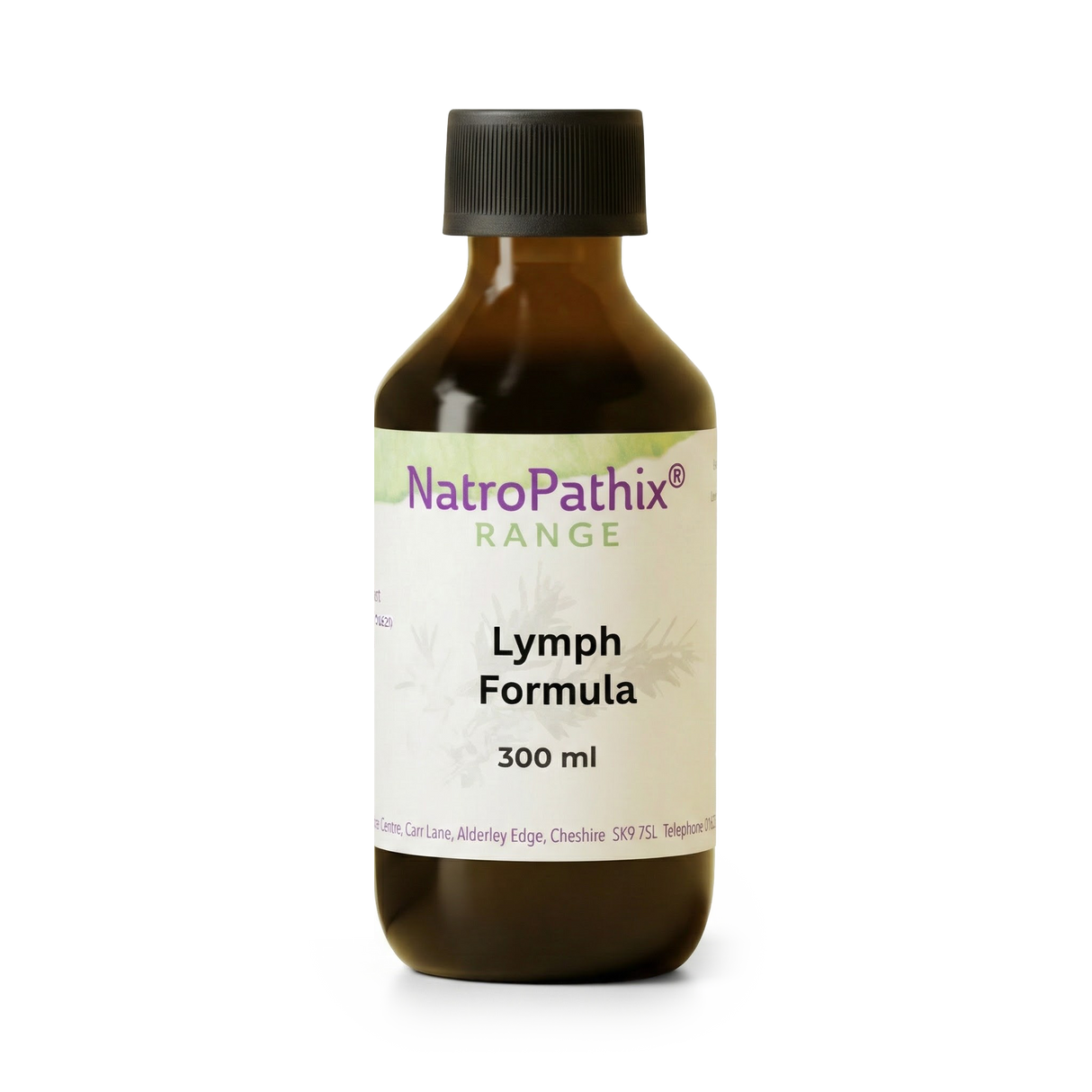A brown bottle labeled "Lymph Formula - 200/300ml" on a plain white background, designed to support lymphatic system detox and help relieve swollen lymph nodes.