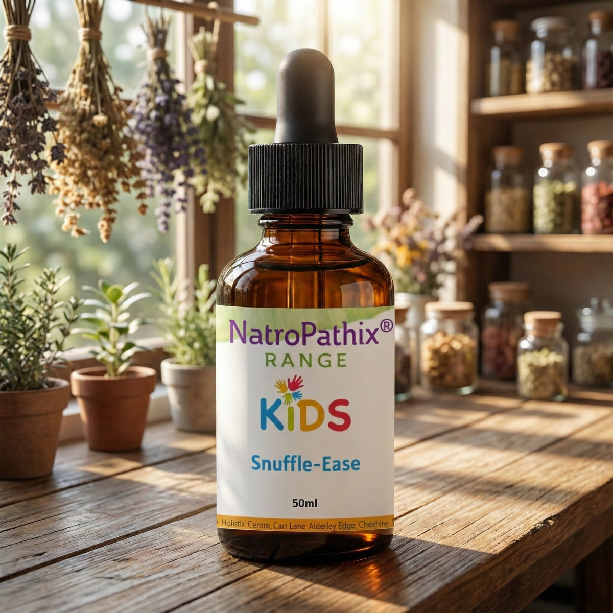 Kids Snuffle-Ease Tincture, 50ml in herbal setting