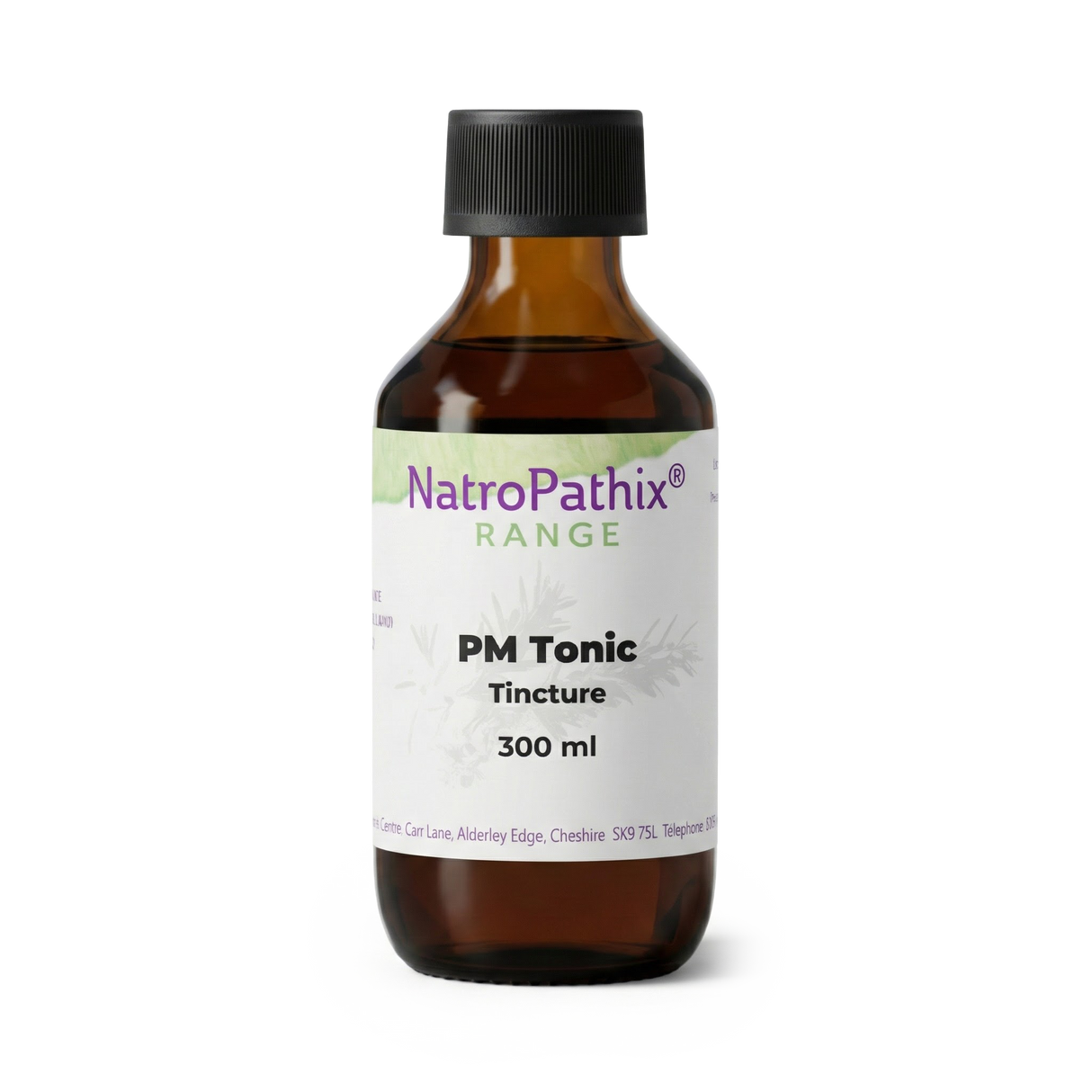 A brown bottle labeled "PMTonic - 200/300ml" with a black cap on a white background, designed to support hormonal balance and menstrual health.