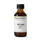 A brown bottle labeled "PMTonic - 200/300ml" with a black cap on a white background, designed to support hormonal balance and menstrual health.