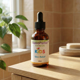 Kids Skin Relief tincture on wooden surface