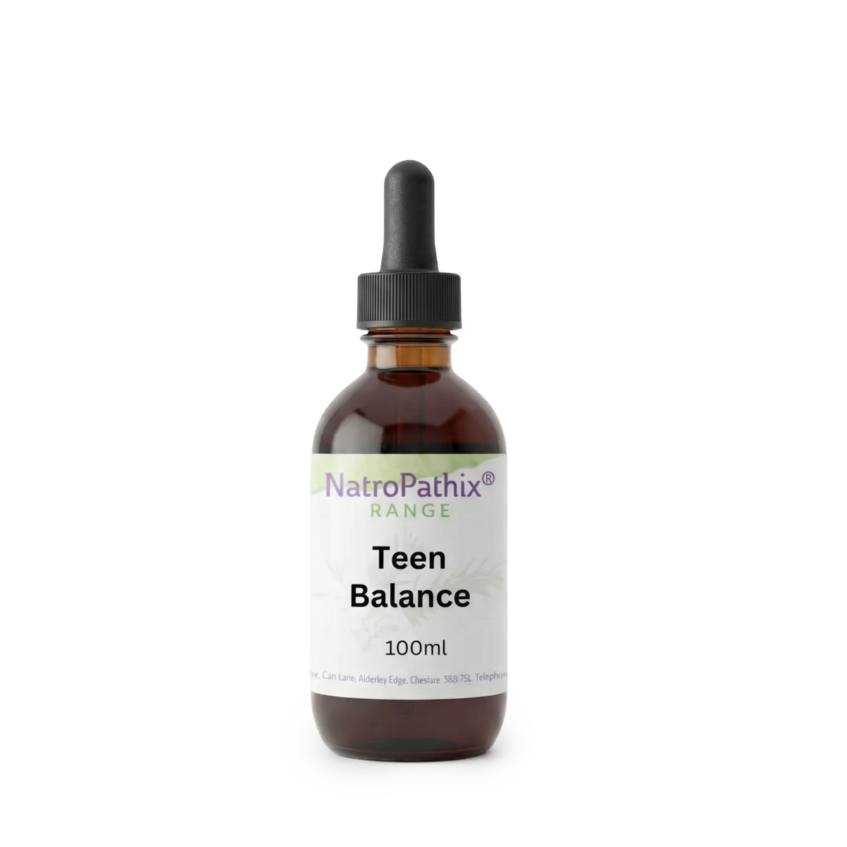 Teen Balance 100ml tincture bottle on white background