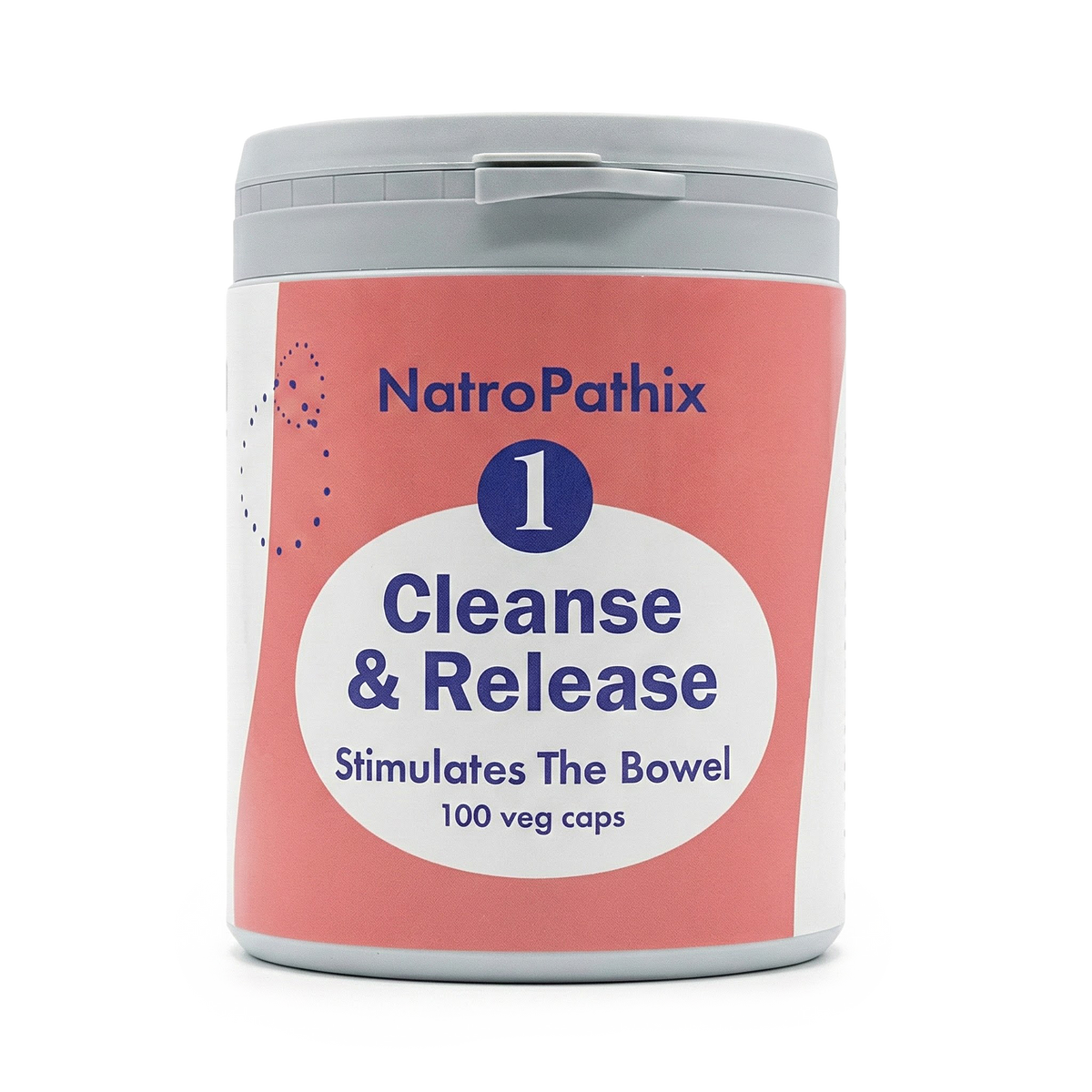 A bottle of Cleanse & Release - 100 caps, an herbal formula designed for bowel cleansing and bloating relief, containing 100 vegetarian capsules.