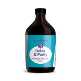 A brown bottle labeled "Detox & Purify Formula - 200ml" sits on a white background.