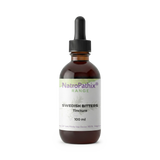 Amber glass bottle of Swedish Bitters Tincture - 100ml, a classic herbal tonic for digestive health, with dropper, on a white background.