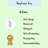 Hayfever Tea - 100gms provides gentle immune support and hayfever relief with its anti-allergic, demulcent, astringent, anti-inflammatory, decongesting, and immunomodulating herbal properties for seasonal wellness.