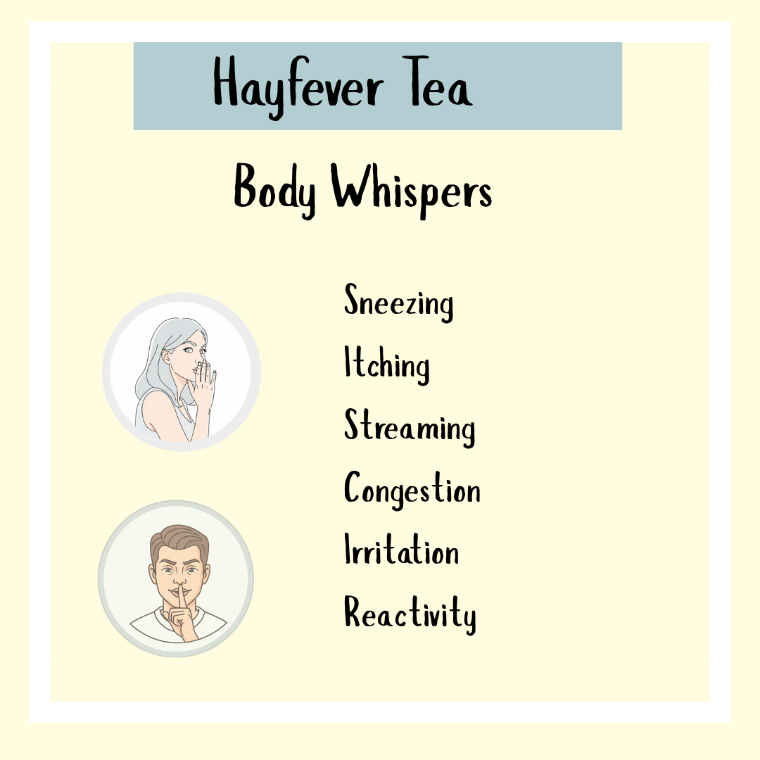Hayfever Tea - 100gms: Relieve sneezing, itching, streaming, congestion, and irritation with this soothing herbal blend designed for natural hayfever relief and gentle immune support.