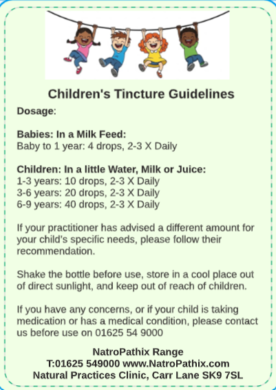 Children's Tincture Guidelines document with dosage instructions