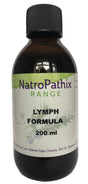 Brown bottle labeled "Lymph Formula - 200ml" with a white and green label, designed to support lymphatic system detox and help with swollen lymph nodes.