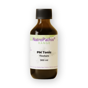 A brown bottle labeled "PMTonic - 200/300ml" with a black cap, designed for menstrual cycle support and hormonal balance, displayed against a white background.