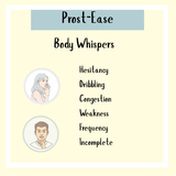 Two people whispering next to a list of urinary issues highlight the need for natural prostate support—try Prost-Ease Tincture (300 ml) for better prostate health.