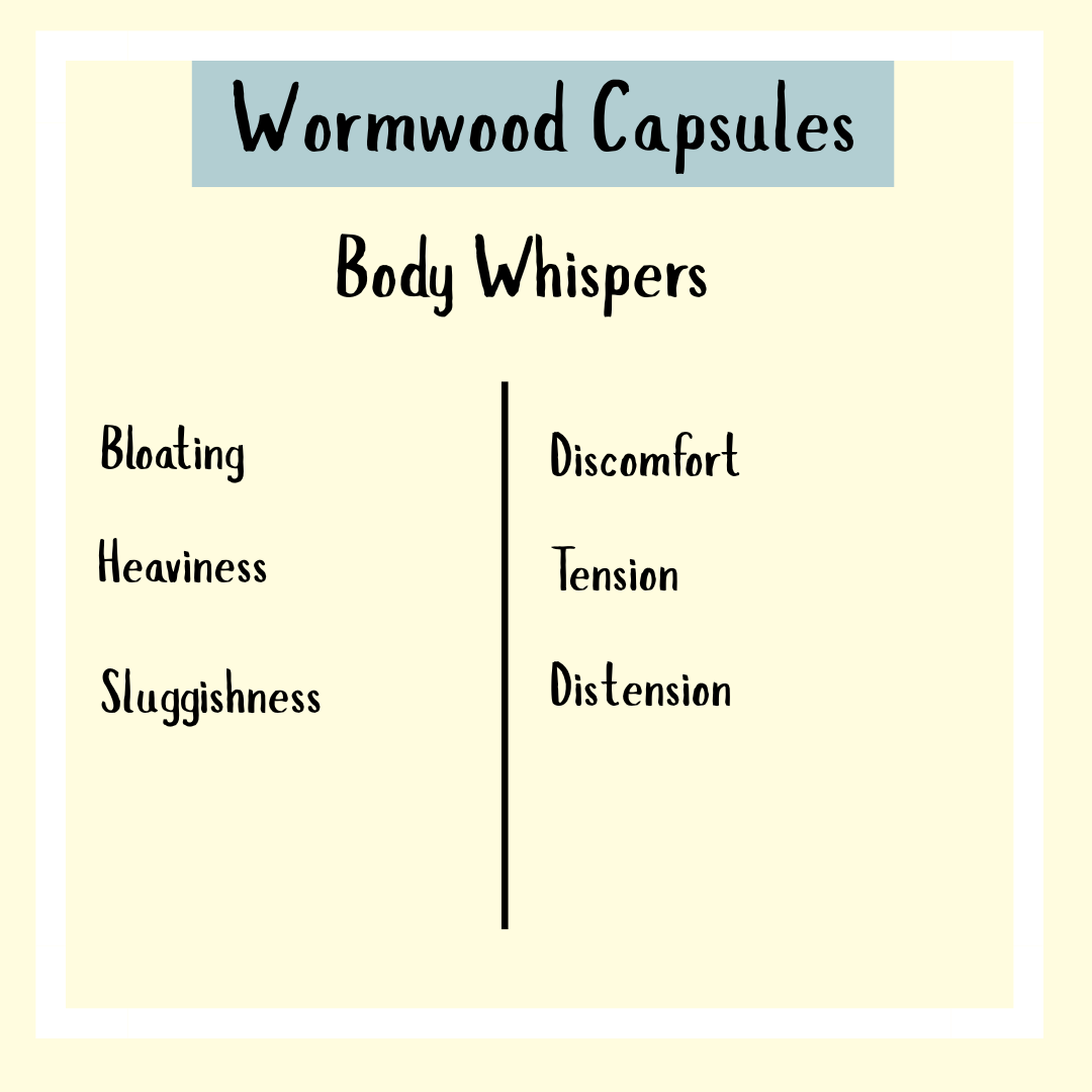 Wormwood - 60 Capsules helps address bloating, heaviness, sluggishness, discomfort, tension, and distension, supporting digestion and often used as part of a parasite cleanse.
